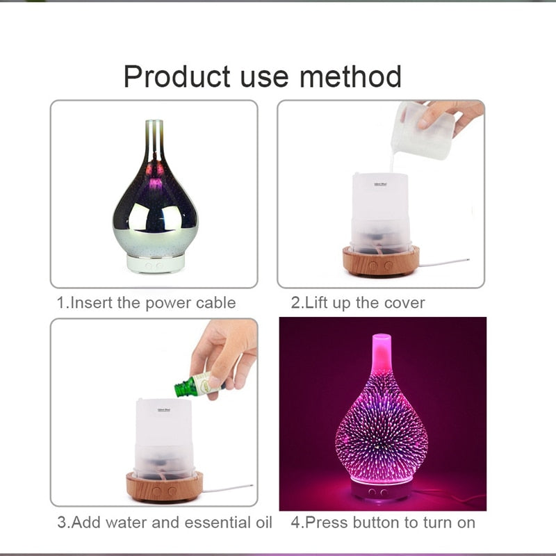 3D Glass Essential Aroma Oil Diffuser/Humidifier -7 Led Color Mode