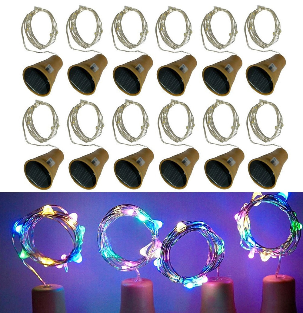 Copper Wire LED String Lights powered by Solar Wine Bottle Cork 10 Pack